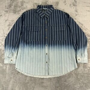 White Birch Shirt‎ Womens Large Oversized Waylon Pinstripe Denim Western Boho